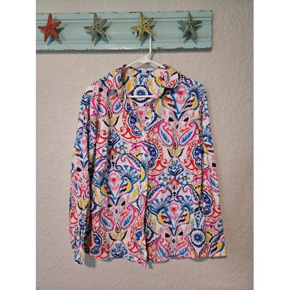 J.McLaughlin‎ Womens Small Multicolor Paisley Floral Cotton Stretch Button Down